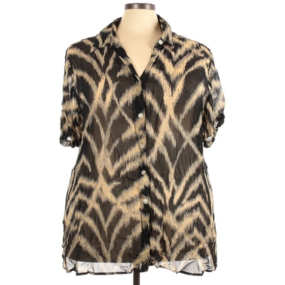 Avenue | Short Sleeve Button Down Shirt Black Tan 22/24 Plus Size - Picture 1 of 3